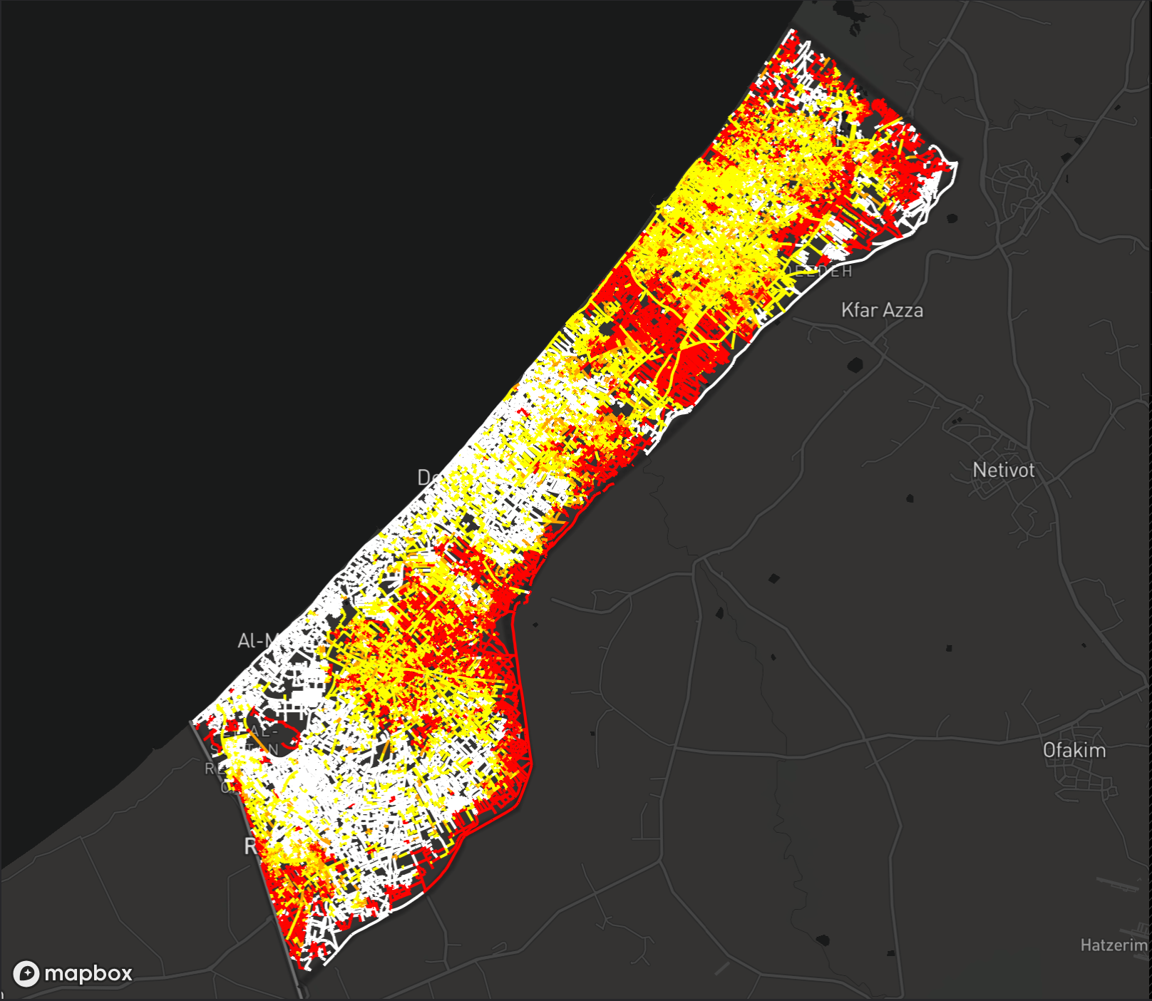 Map of Gaza's destroyed roads